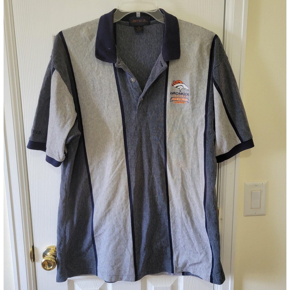 Vintage Antigua Denver Broncos Super Bowl XXXII Champions Polo Shirt Men XL Blue